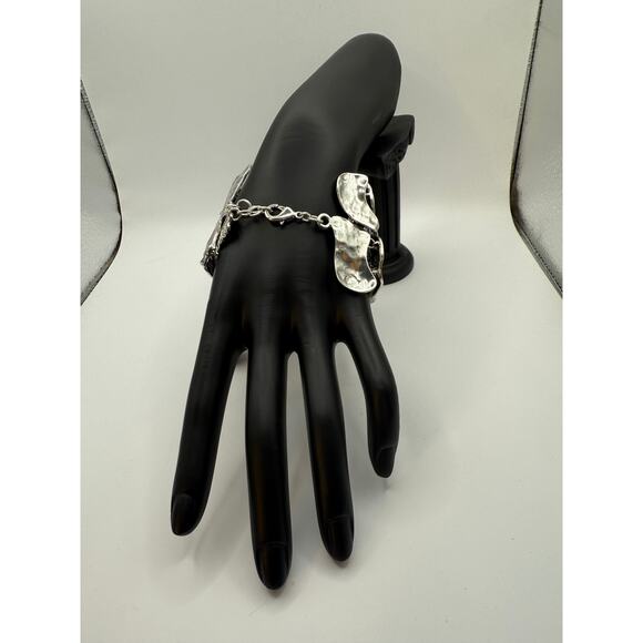 Karine Sultan Silver Tone Hammered Cuff Bracelet - Picture 2 of 2